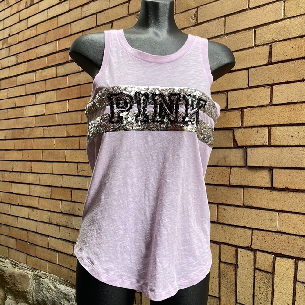 Victoria's Secret lavender sequins PINK spell out tank Extra Small